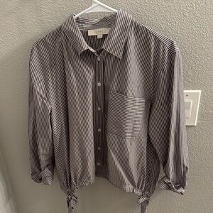 LOFT Black and White Striped Blouse